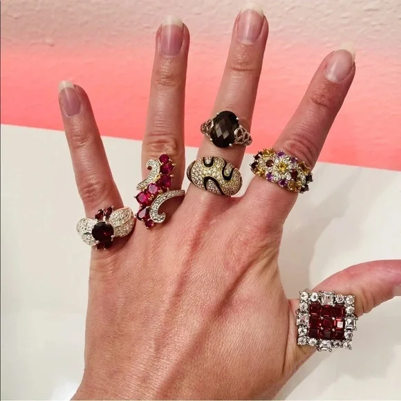 Garnet & White Topaz Sterling Silver Cocktail Ring - Picture 7 of 9